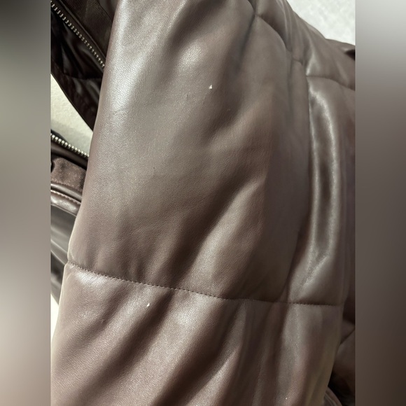 Zara Blogger Chocolate Brown Faux Leather Puffer Jacket Size L - Picture 17 of 17